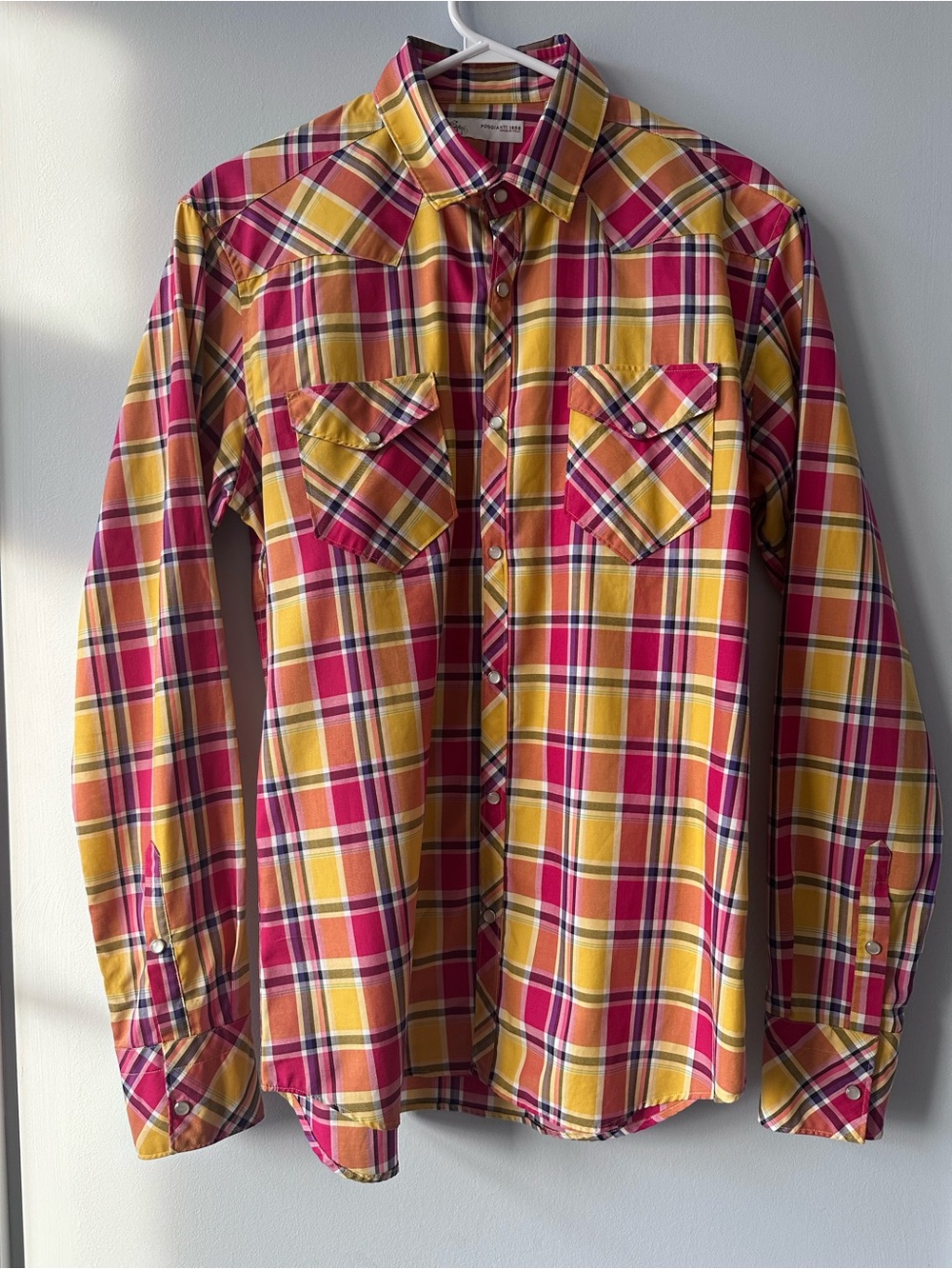 POGGIANTI 1958 Italy Luxury Plaid Western Pearl Snap Shirt M Tailored Cotton